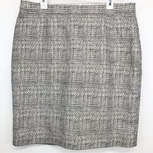 Boden Silver Metallic Black Cream Tweed Jacquard Shimmer Pencil Mini Skirt